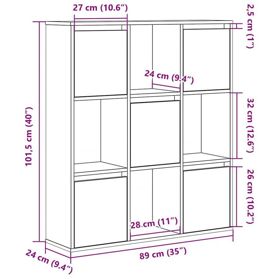 Boekenkast 89x24x101,5 cm bewerkt hout grijs sonoma eikenkleur