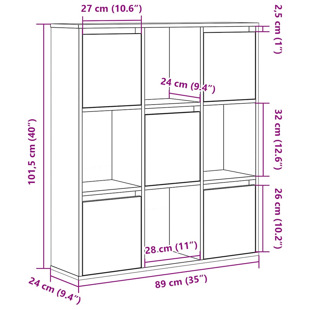 Boekenkast 89x24x101,5 cm bewerkt hout artisanaal eikenkleurig