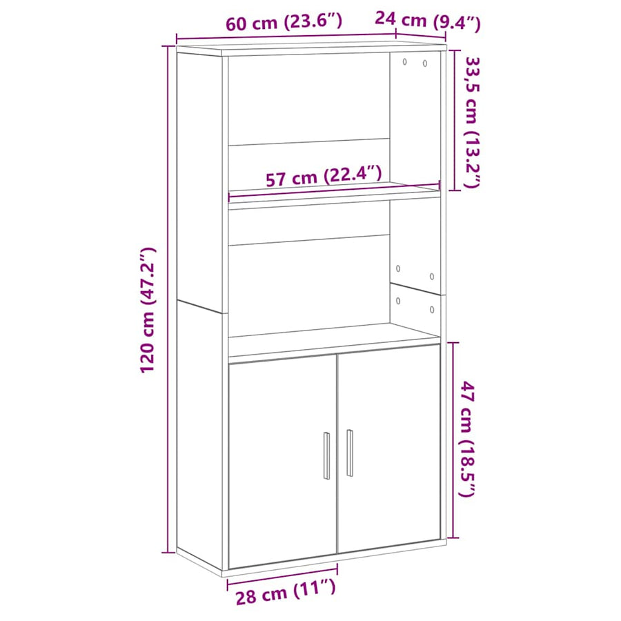 Boekenkast 60x24x120 cm bewerkt hout betongrijs