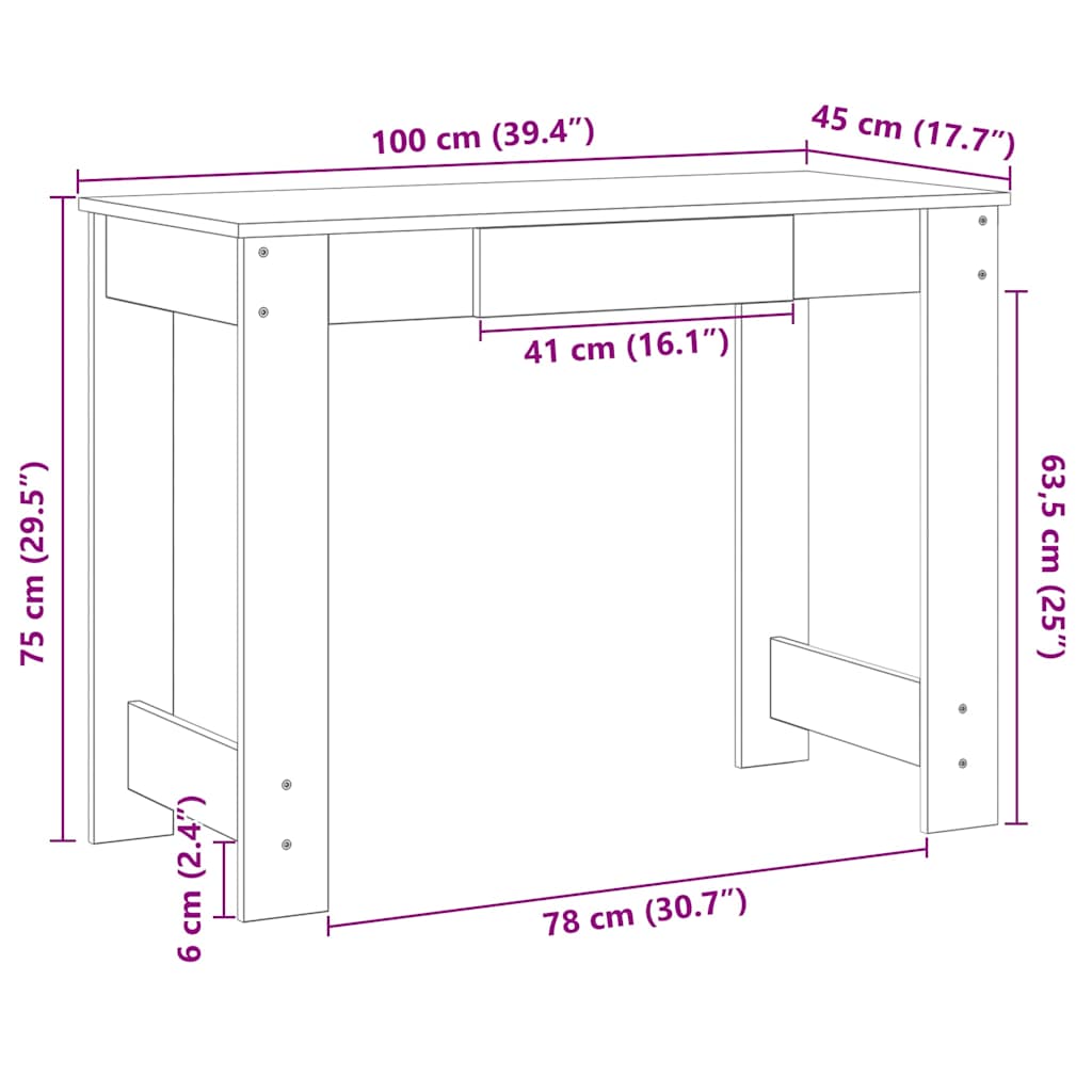 Bureau 100x45x75 cm bewerkt hout grijs sonoma eikenkleurig