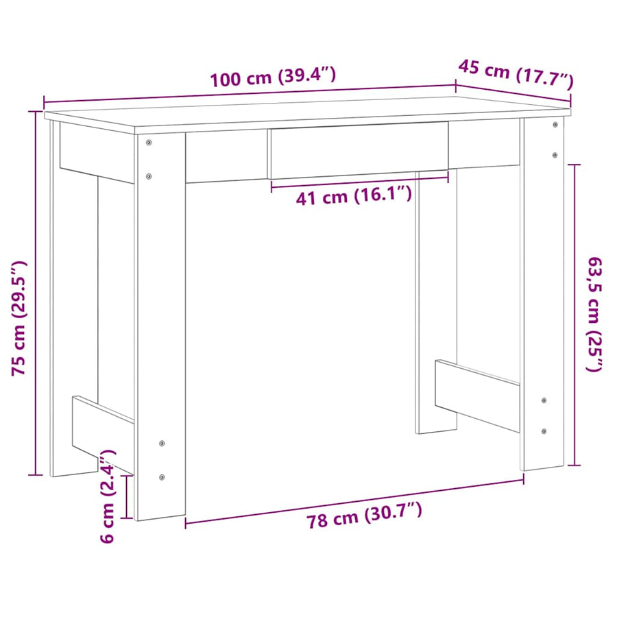 Bureau 100x45x75 cm bewerkt hout grijs sonoma eikenkleurig