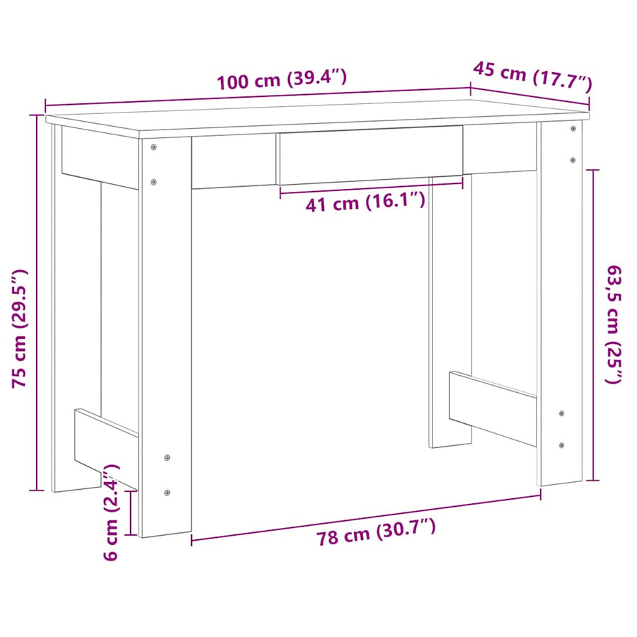 Bureau 100X45X75 Cm Bewerkt Hout Kleurig Oud hout