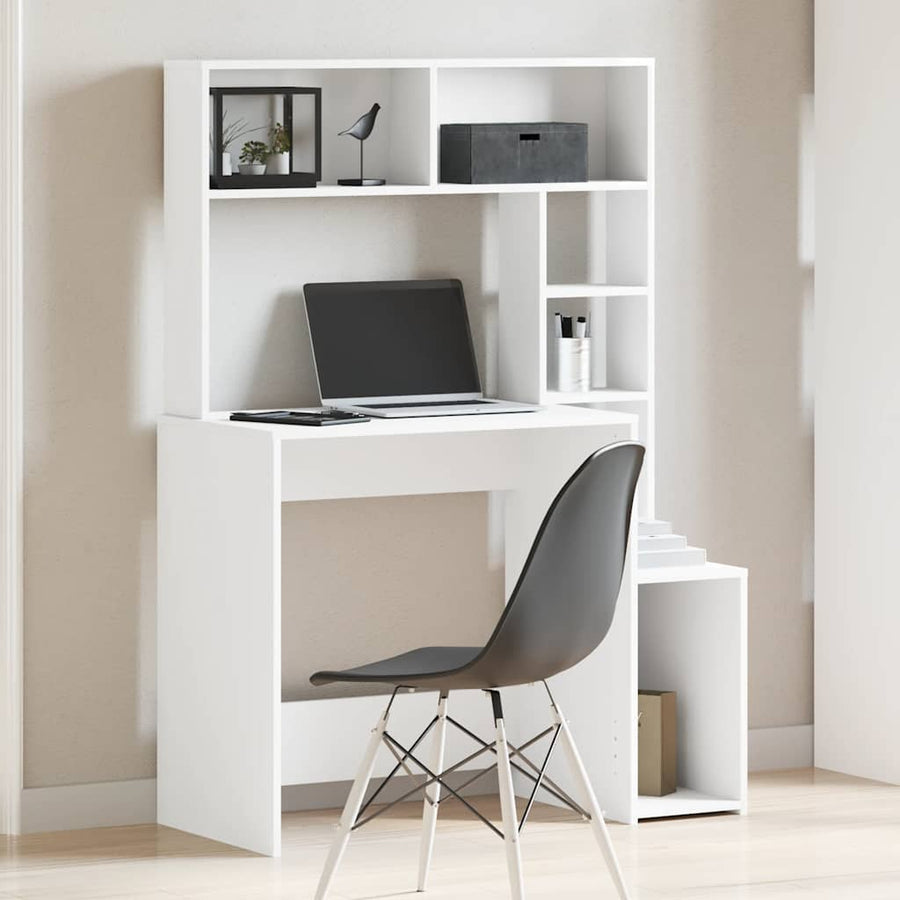 Bureau met schappen 100x45x140 cm bewerkt hout wit