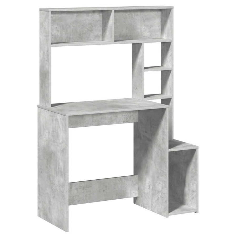 Bureau met schappen 100x45x140 cm bewerkt hout betongrijs