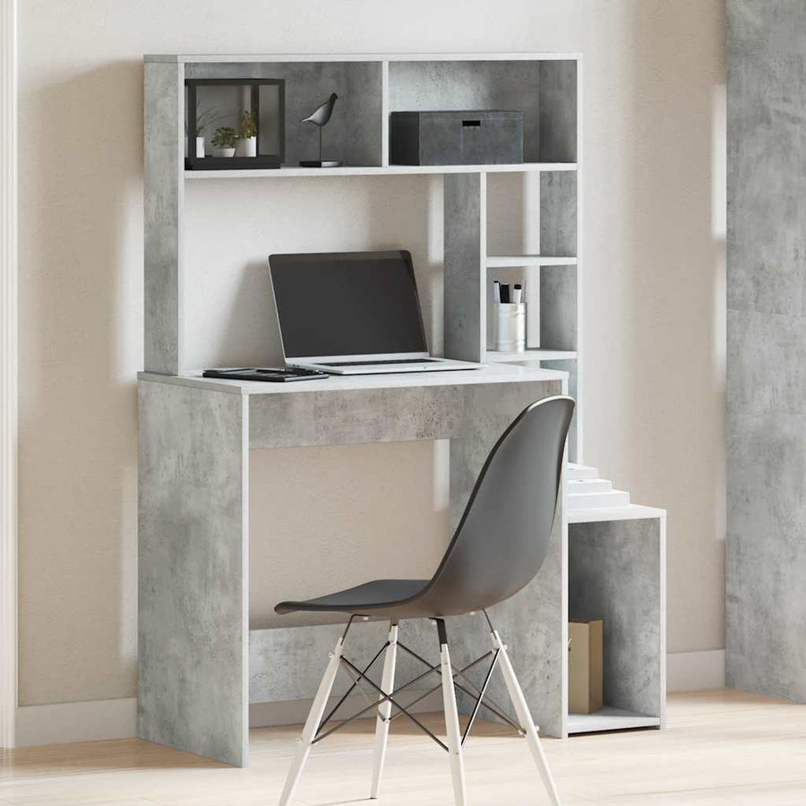Bureau met schappen 100x45x140 cm bewerkt hout betongrijs