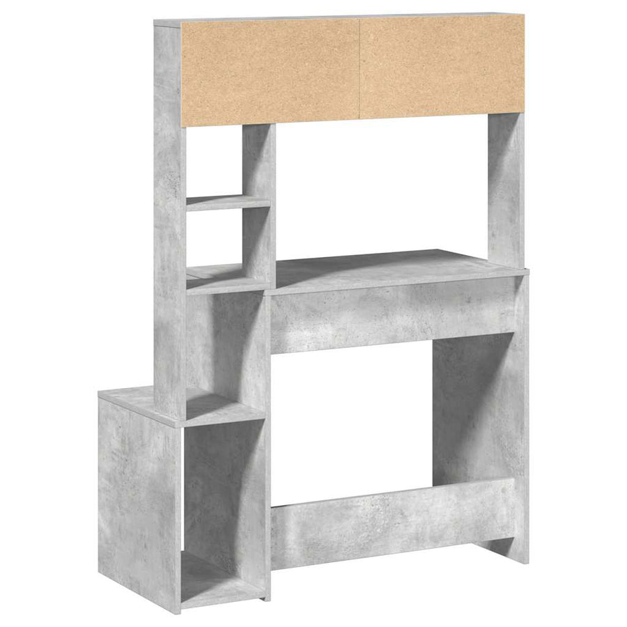 Bureau met schappen 100x45x140 cm bewerkt hout betongrijs