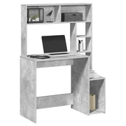 Bureau met schappen 100x45x140 cm betongrijs bewerkt hout