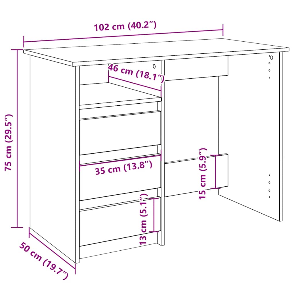 Bureau 102X50X75 Cm Bewerkt Hout Zwart