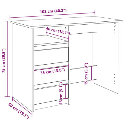 Bureau 102X50X75 Cm Bewerkt Hout Zwart