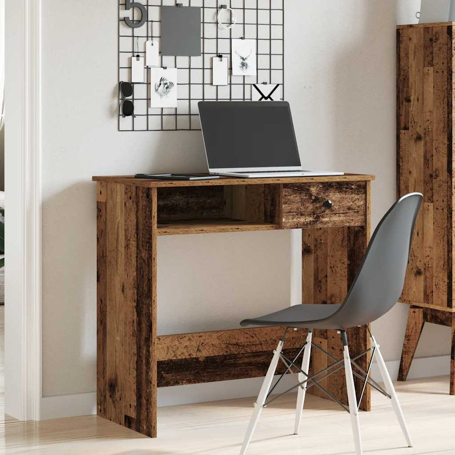 Bureau 80x40x75 cm bewerkt hout oud houtkleurig