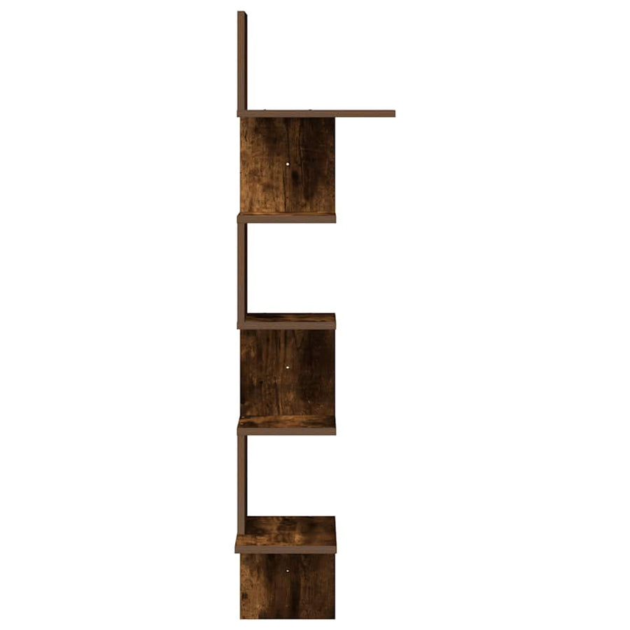 Hoekwandschap 32x32x127,5 cm bewerkt hout gerookt eikenkleurig
