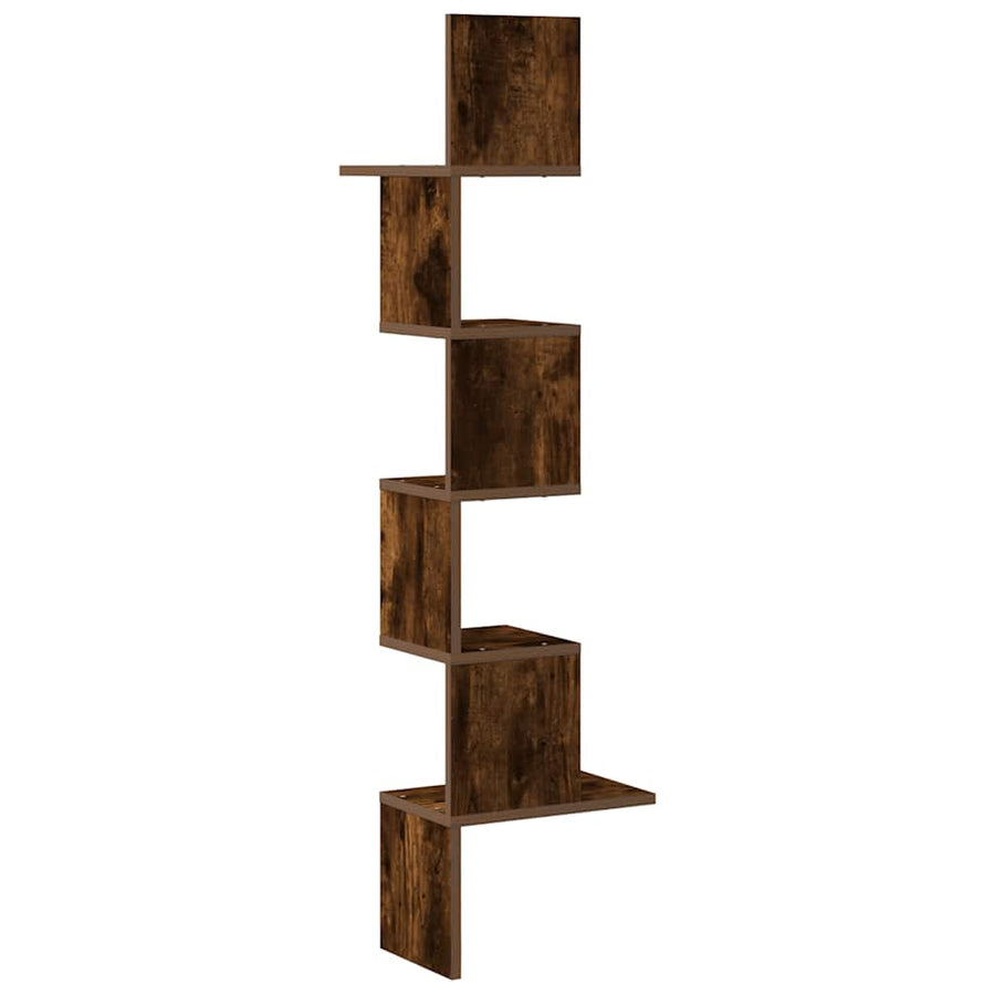 Hoekwandschap 32x32x127,5 cm bewerkt hout gerookt eikenkleurig