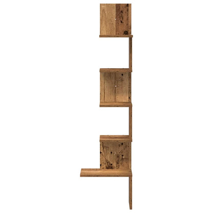 Hoekwandschap 32X32X127,5 Cm Bewerkt Hout Kleurig Oud Hout 32 x 32 x 127.5 cm