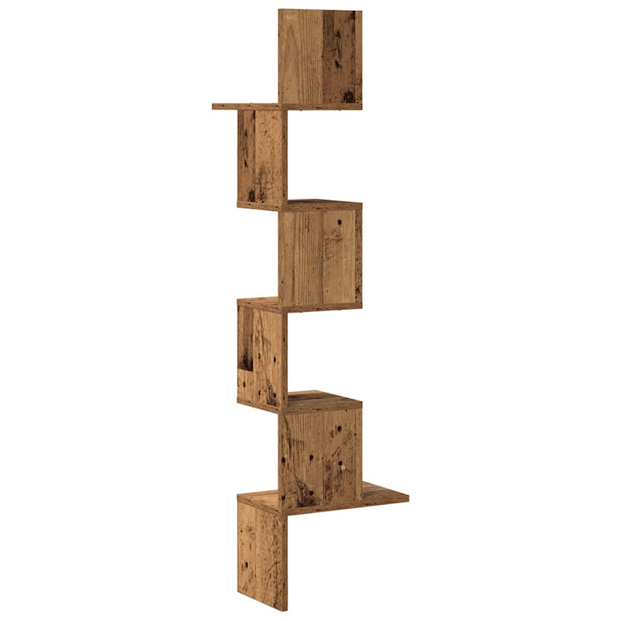 Hoekwandschap 32X32X127,5 Cm Bewerkt Hout Kleurig Oud Hout 32 x 32 x 127.5 cm