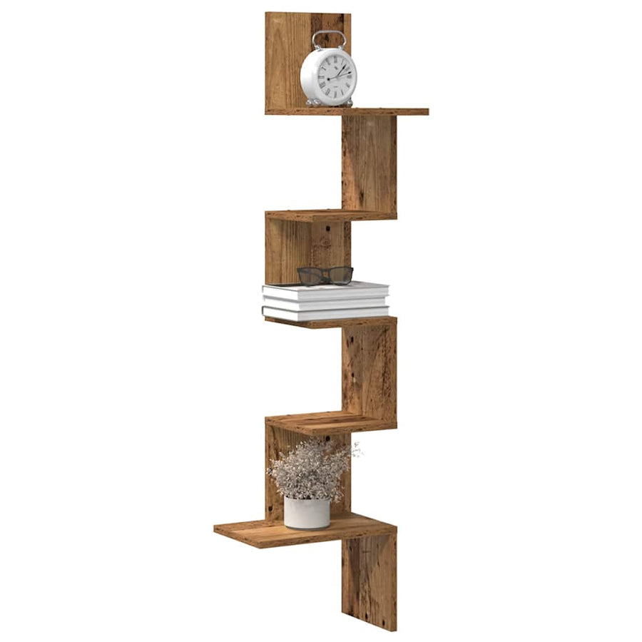 Hoekwandschap 32X32X127,5 Cm Bewerkt Hout Kleurig Oud Hout 32 x 32 x 127.5 cm