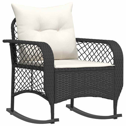 Tuinschommelstoel met kussens poly rattan zwart