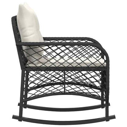 Tuinschommelstoel met kussens poly rattan zwart
