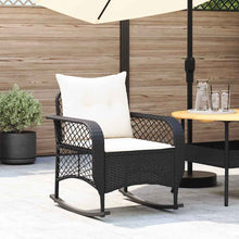 Tuinschommelstoel met kussens poly rattan zwart