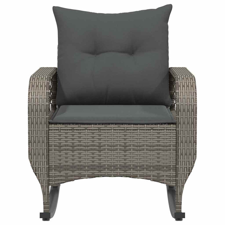 Tuinschommelstoel met kussens poly rattan grijs