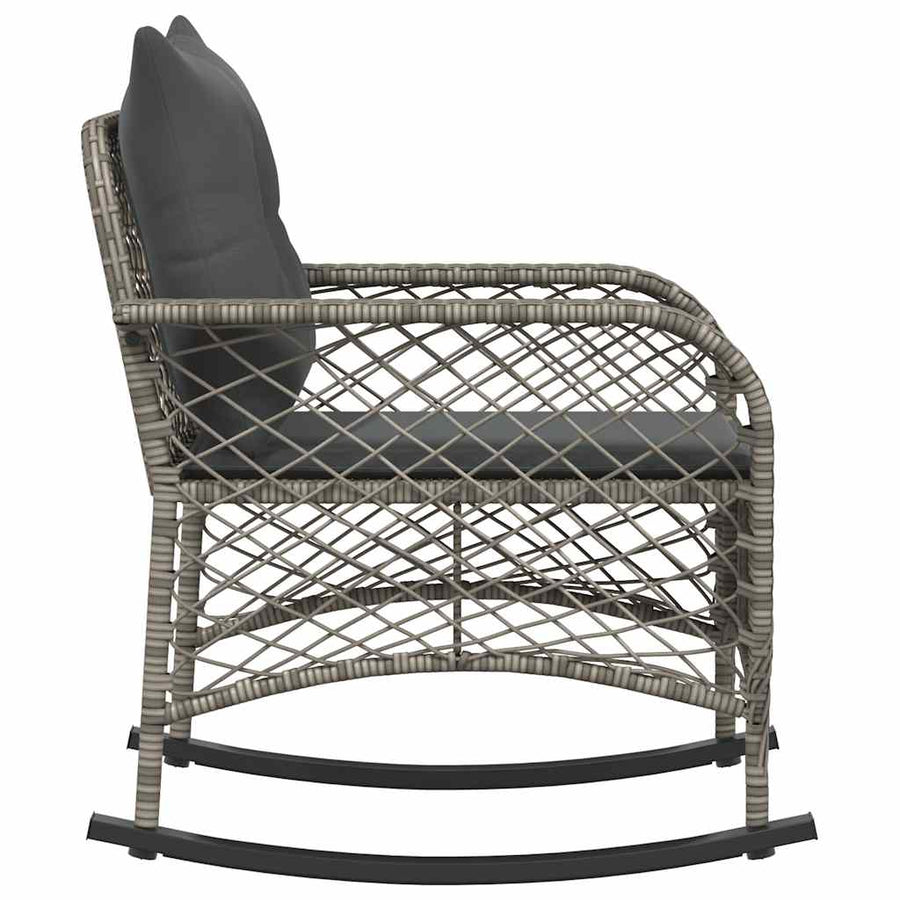 Tuinschommelstoel met kussens poly rattan grijs