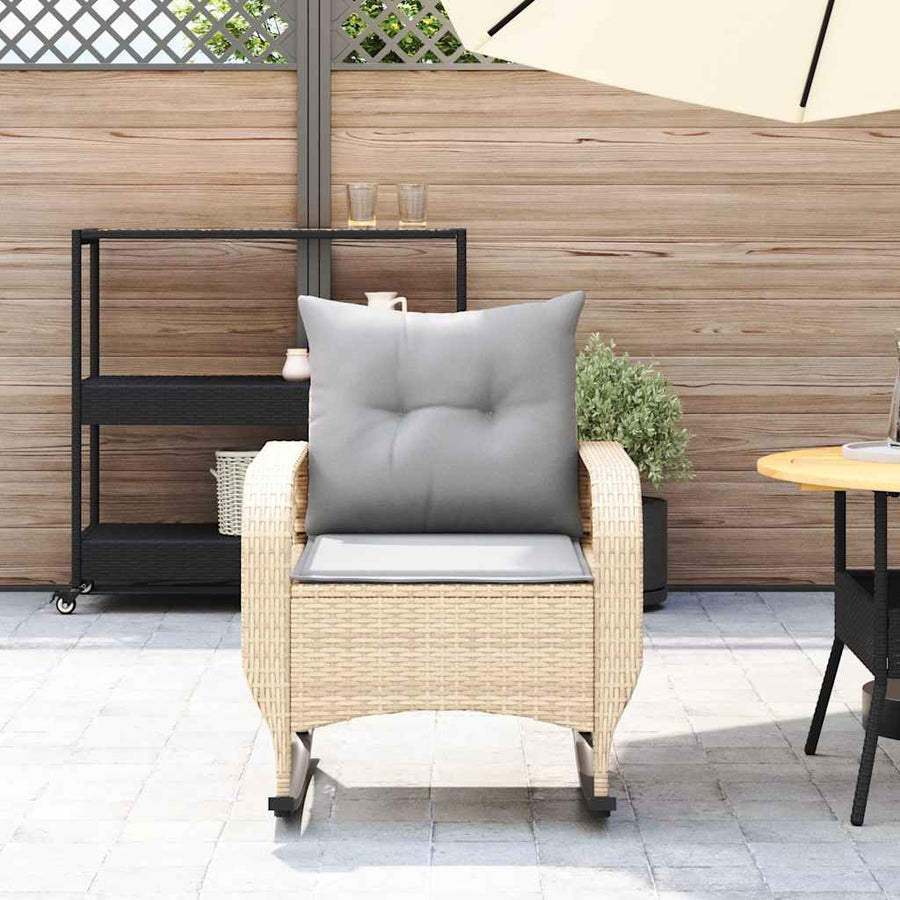 Tuinschommelstoel met kussens poly rattan beige