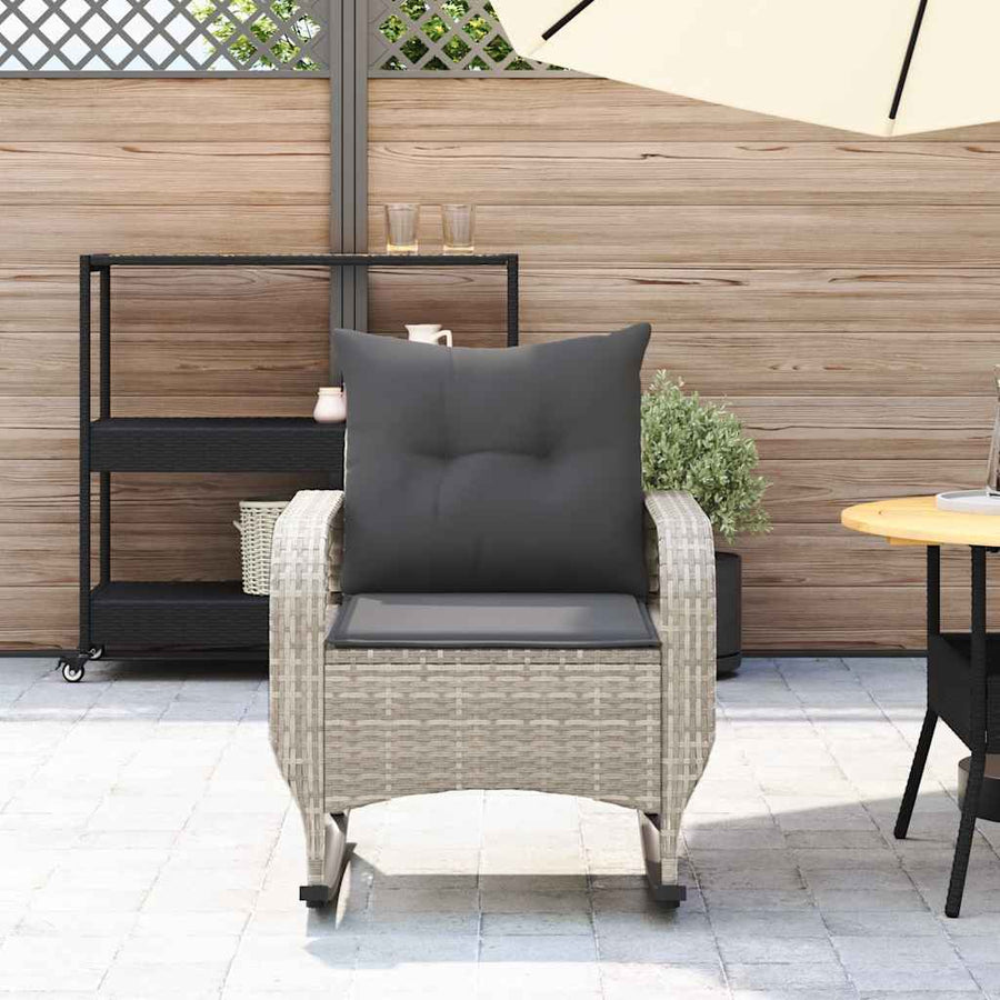 Tuinschommelstoel met kussens poly rattan lichtgrijs