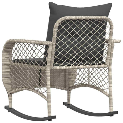 Tuinschommelstoel met kussens poly rattan lichtgrijs