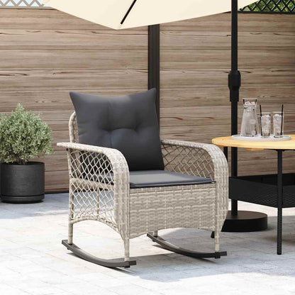 Tuinschommelstoel met kussens poly rattan lichtgrijs