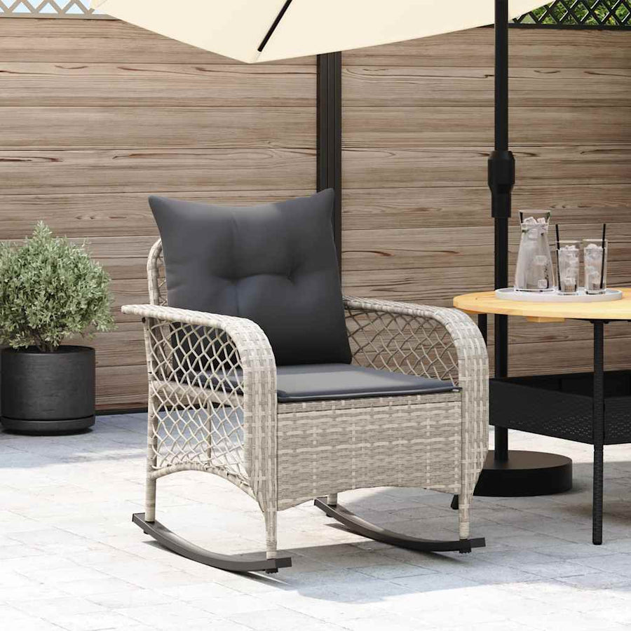 Tuinschommelstoel met kussens poly rattan lichtgrijs
