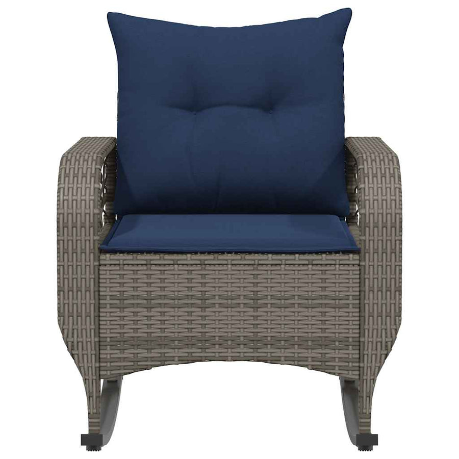 Tuinschommelstoel met kussens poly rattan grijs