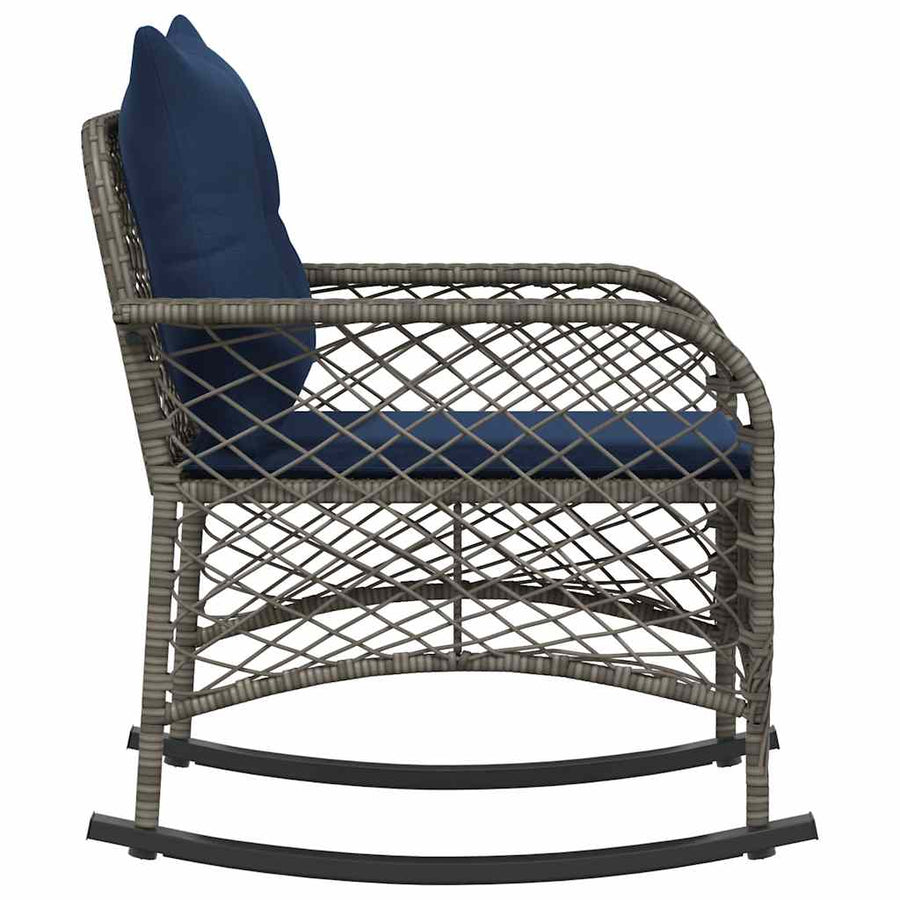Tuinschommelstoel met kussens poly rattan grijs