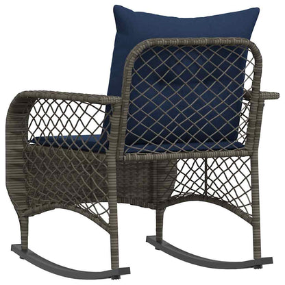 Tuinschommelstoel met kussens poly rattan grijs