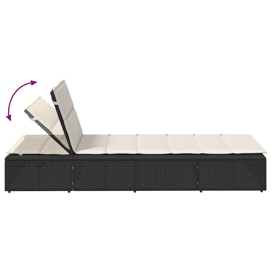 Ligbed met zwevend kussen poly rattan zwart