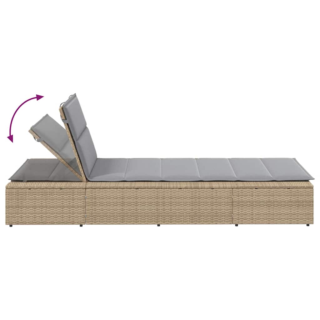 Ligbed met zwevend kussen poly rattan beige