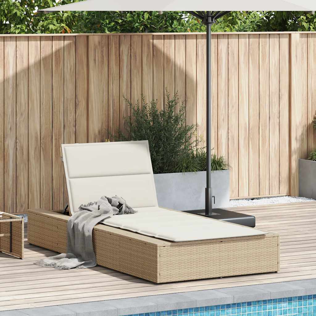 Ligbed met zwevend kussen poly rattan beige