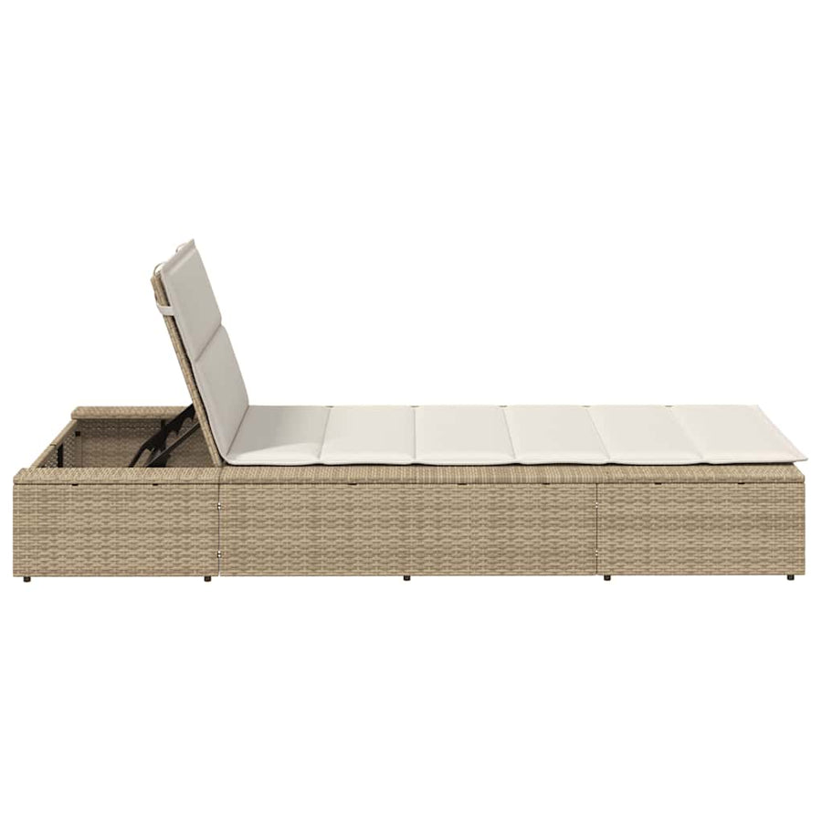 Ligbed met zwevend kussen poly rattan beige