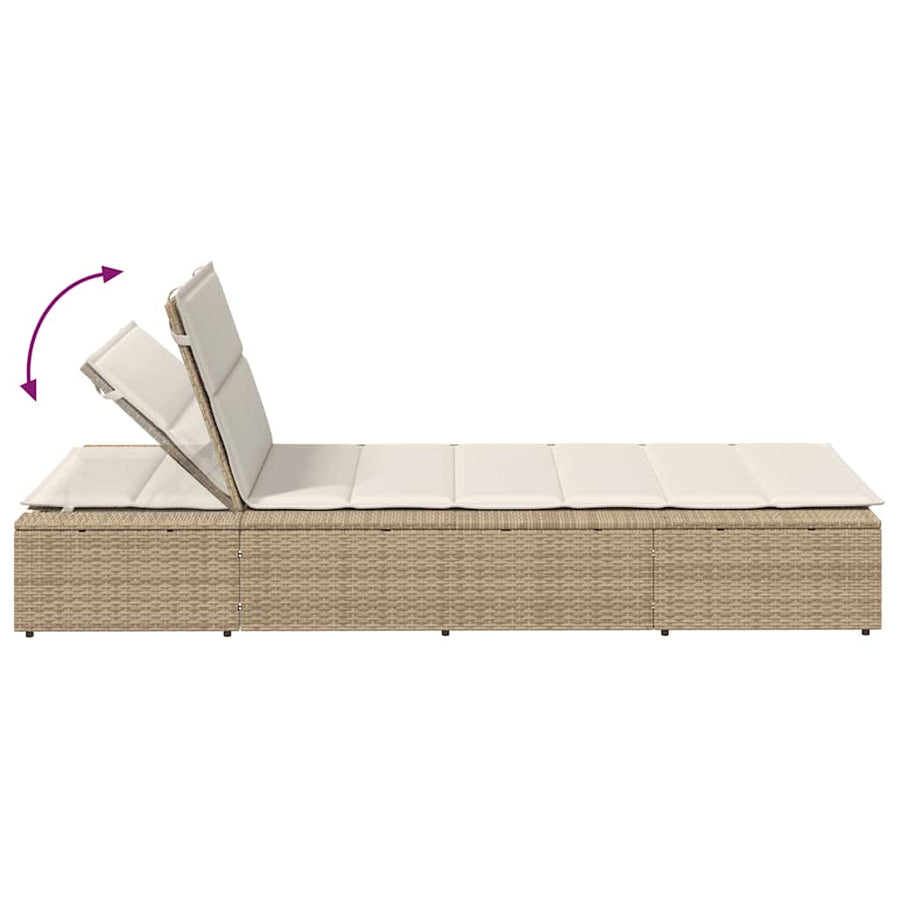 Ligbed met zwevend kussen poly rattan beige