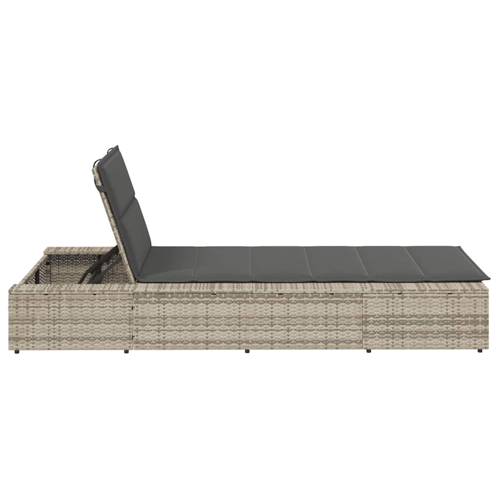Ligbed met zwevend kussen poly rattan lichtgrijs