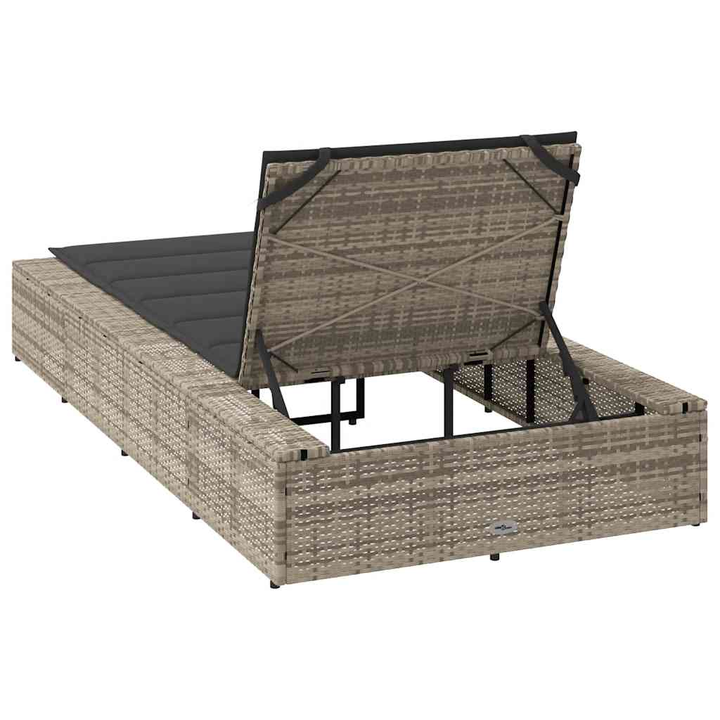 Ligbed met zwevend kussen poly rattan lichtgrijs