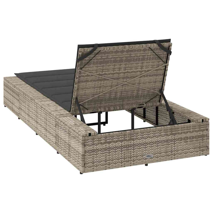 Ligbed met zwevend kussen poly rattan lichtgrijs