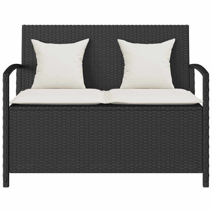 Tuinbank met kussen poly rattan zwart