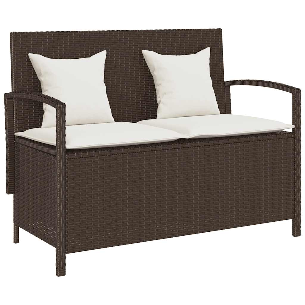 Tuinbank met kussen poly rattan bruin