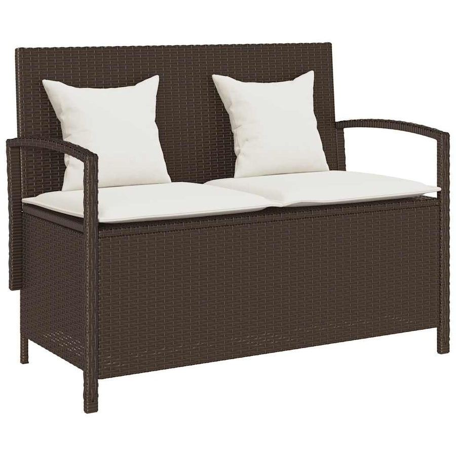 Tuinbank met kussen poly rattan bruin