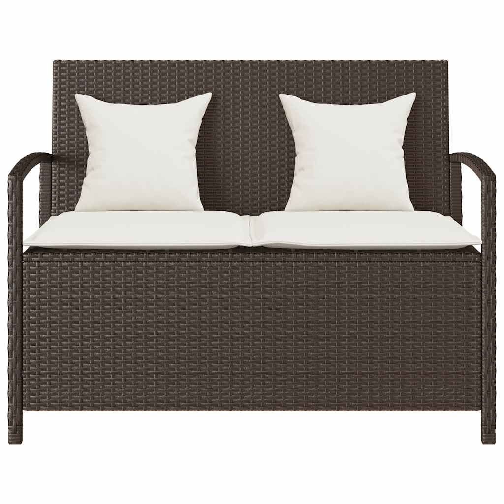 Tuinbank met kussen poly rattan bruin
