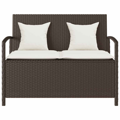 Tuinbank met kussen poly rattan bruin
