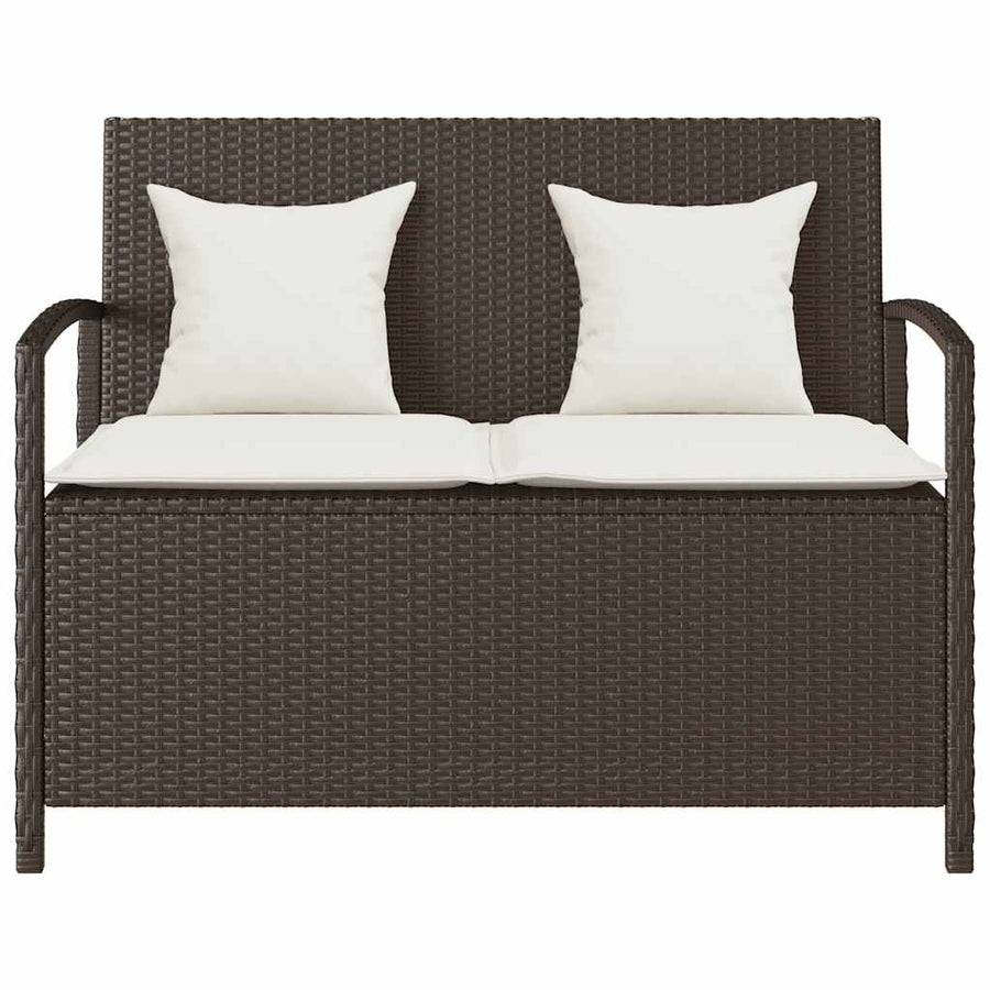 Tuinbank met kussen poly rattan bruin