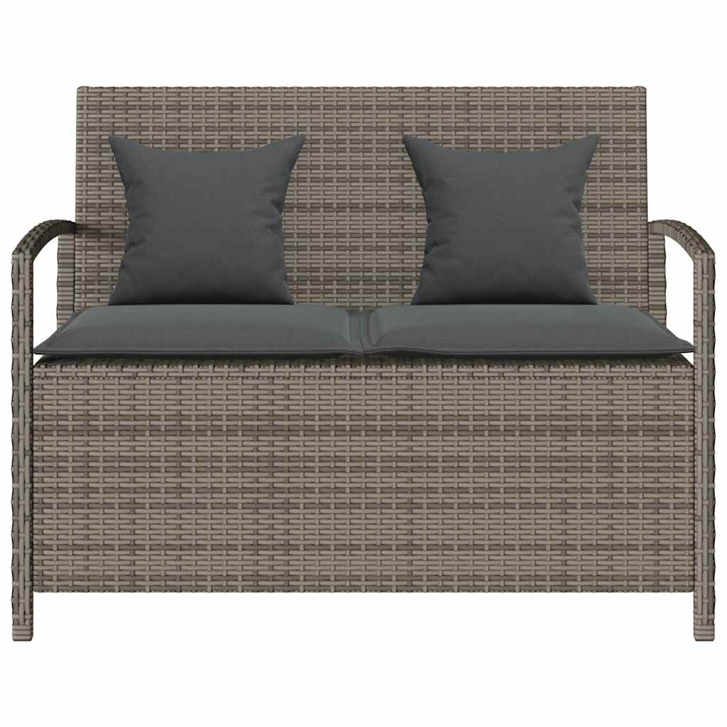 Tuinbank met kussen poly rattan grijs