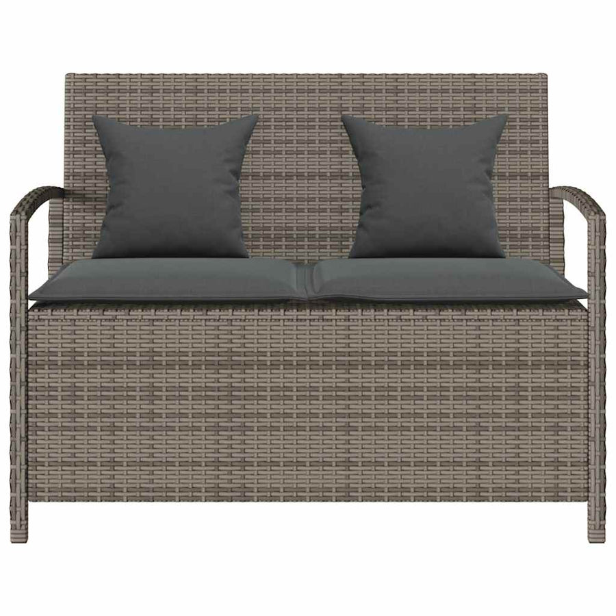 Tuinbank met kussen poly rattan grijs