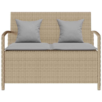 Tuinbank met kussen poly rattan beige