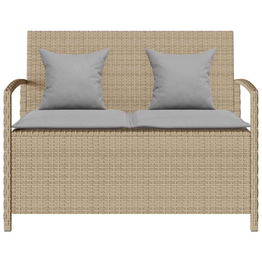Tuinbank met kussen poly rattan beige